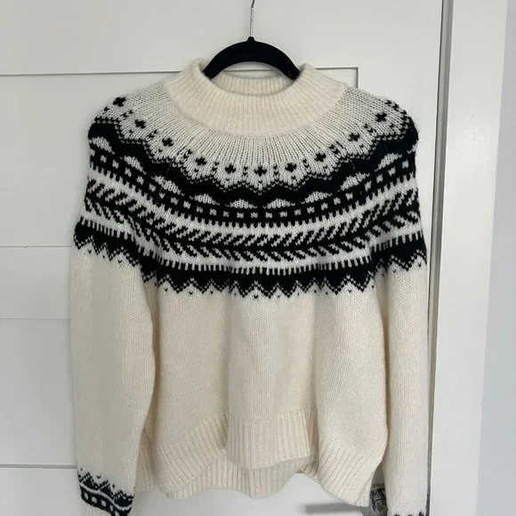 Abercrombie Cable Mock Neck Fair Isle Sweater Women's Size Medium - Picture 2 of 4